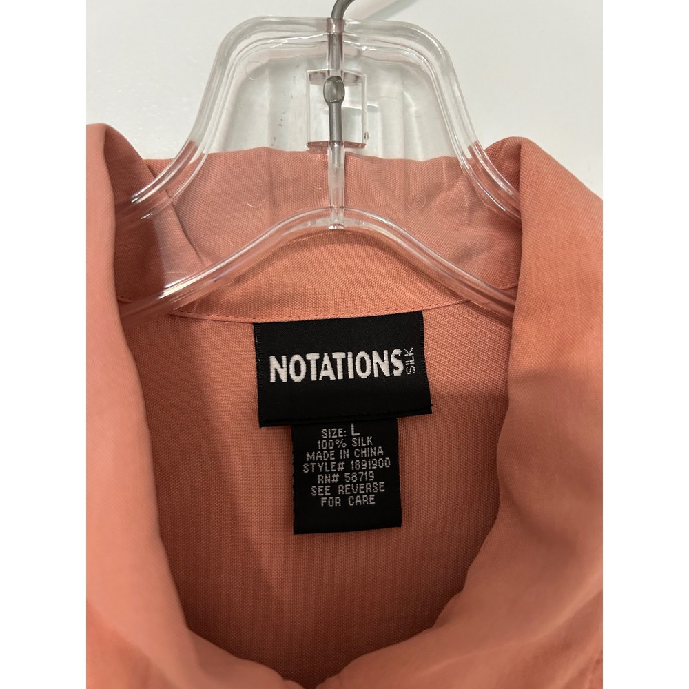 Notations Silk Womens Large Terracotta Coral Button Down Long Sleeve Shirt - Picture 3 of 8
